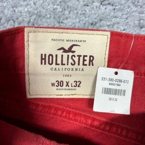 Hollister Shorts Mens 30 Denim Skinny Jean Cut Offs Red Distressed Button Fly - Picture 2 of 4